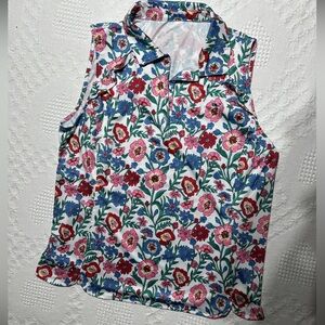 Vineyard Vines Tisberry Floral print performance tank with ruffle detail- large